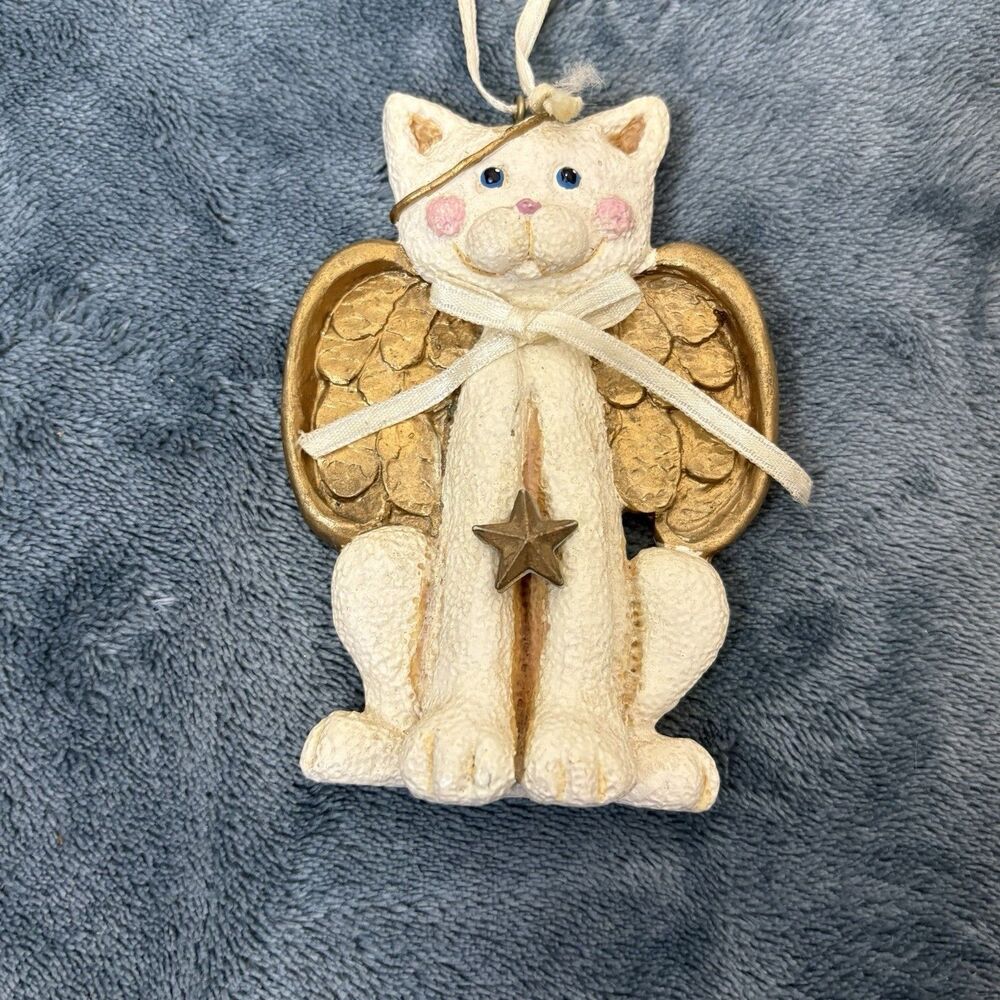 Vintage Kurt Adler Angel Cat Ribbon Bow Dangling Stars Ornament
